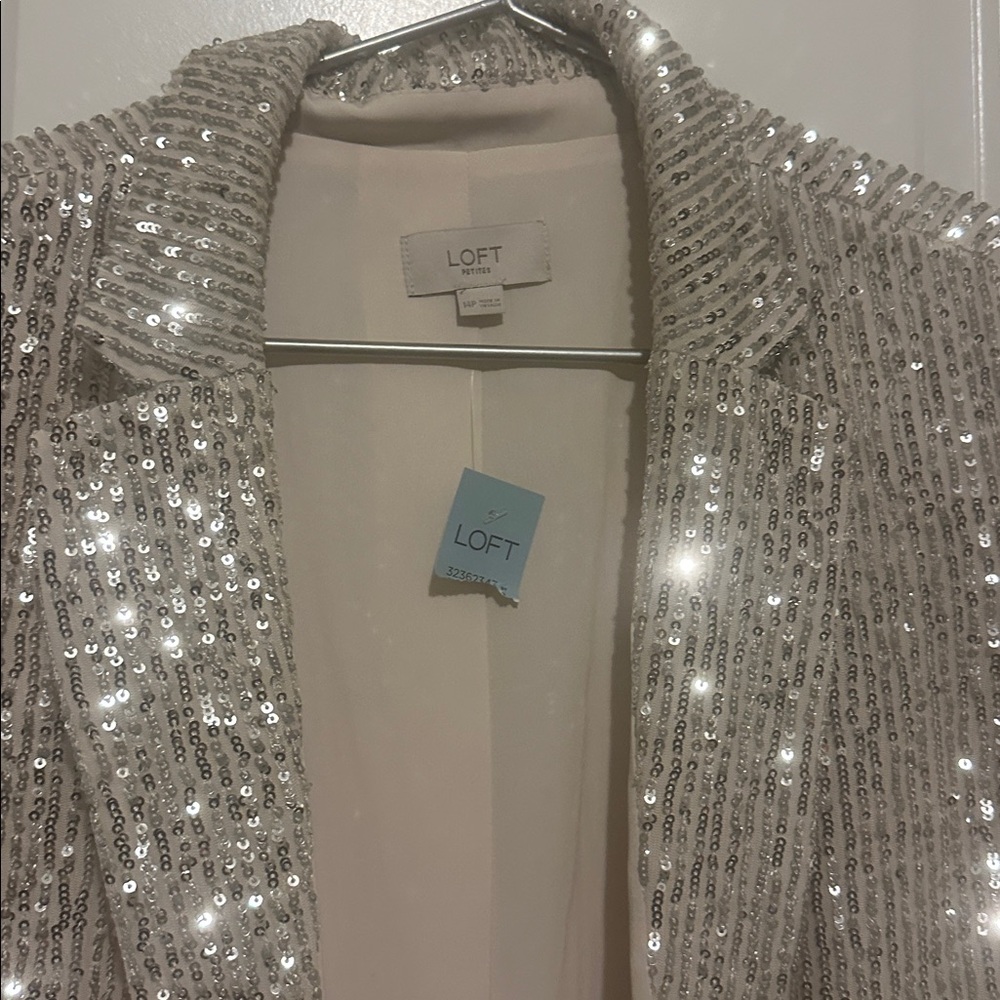LOFT Sparkling Sequin Blazer in Cream - Picture 4 of 6